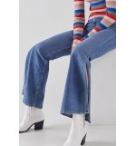 Blue Slit Hem Casual Flare Jeans