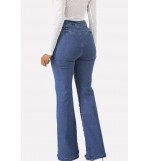 Blue Imitation Pearl Casual Flare Jeans