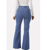 Blue Imitation Pearl Casual Flare Jeans