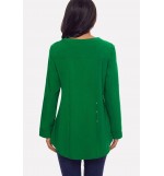 Green Lace Splicing Button V Neck Casual Blouse