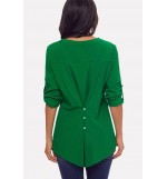 Green Lace Splicing Button V Neck Casual Blouse