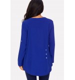 Blue Lace Splicing Button V Neck Casual Blouse