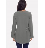 Gray Lace Splicing Button V Neck Casual Blouse