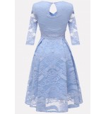 Light-blue V Neck Keyhole Back Lace Sexy A Line Prom Dress