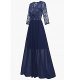 Surplice Wrap Lace Chiffon Sexy Maxi Formal Dress