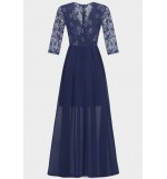 Surplice Wrap Lace Chiffon Sexy Maxi Formal Dress