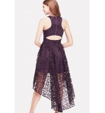 Purple Cutout Back Sleeveless High Low Sexy Lace Dress