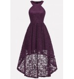 Purple Cutout Back Sleeveless High Low Sexy Lace Dress