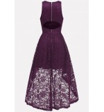 Purple Cutout Back Sleeveless High Low Sexy Lace Dress