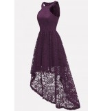 Purple Cutout Back Sleeveless High Low Sexy Lace Dress