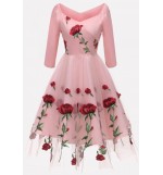 Rose Embroidery Tulle Overlay Sexy A Line Formal Dress