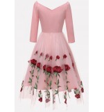 Rose Embroidery Tulle Overlay Sexy A Line Formal Dress