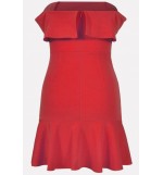 Red Off Shoulder Ruffles Hem Sexy Party Dress