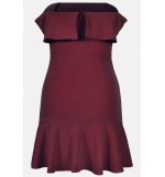 Dark-red Off Shoulder Ruffles Hem Sexy Party Dress