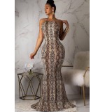 Snakeskin Spaghetti Straps Backless Sexy Maxi Mermaid Dress