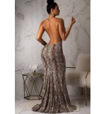 Snakeskin Spaghetti Straps Backless Sexy Maxi Mermaid Dress