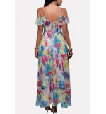 Multi Tie Dye Spaghetti Straps Ruffles Sexy Chiffon Dress