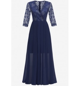 Surplice Wrap Lace Chiffon Sexy Maxi Formal Dress